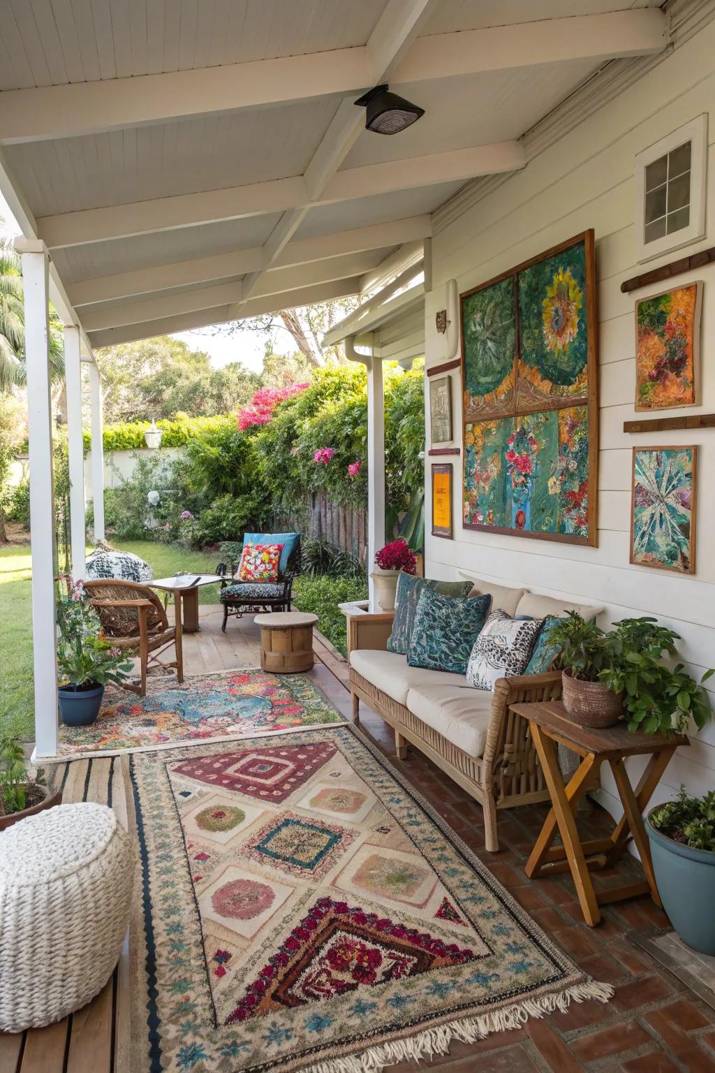 An eclectic mix of decor adding character to a veranda.