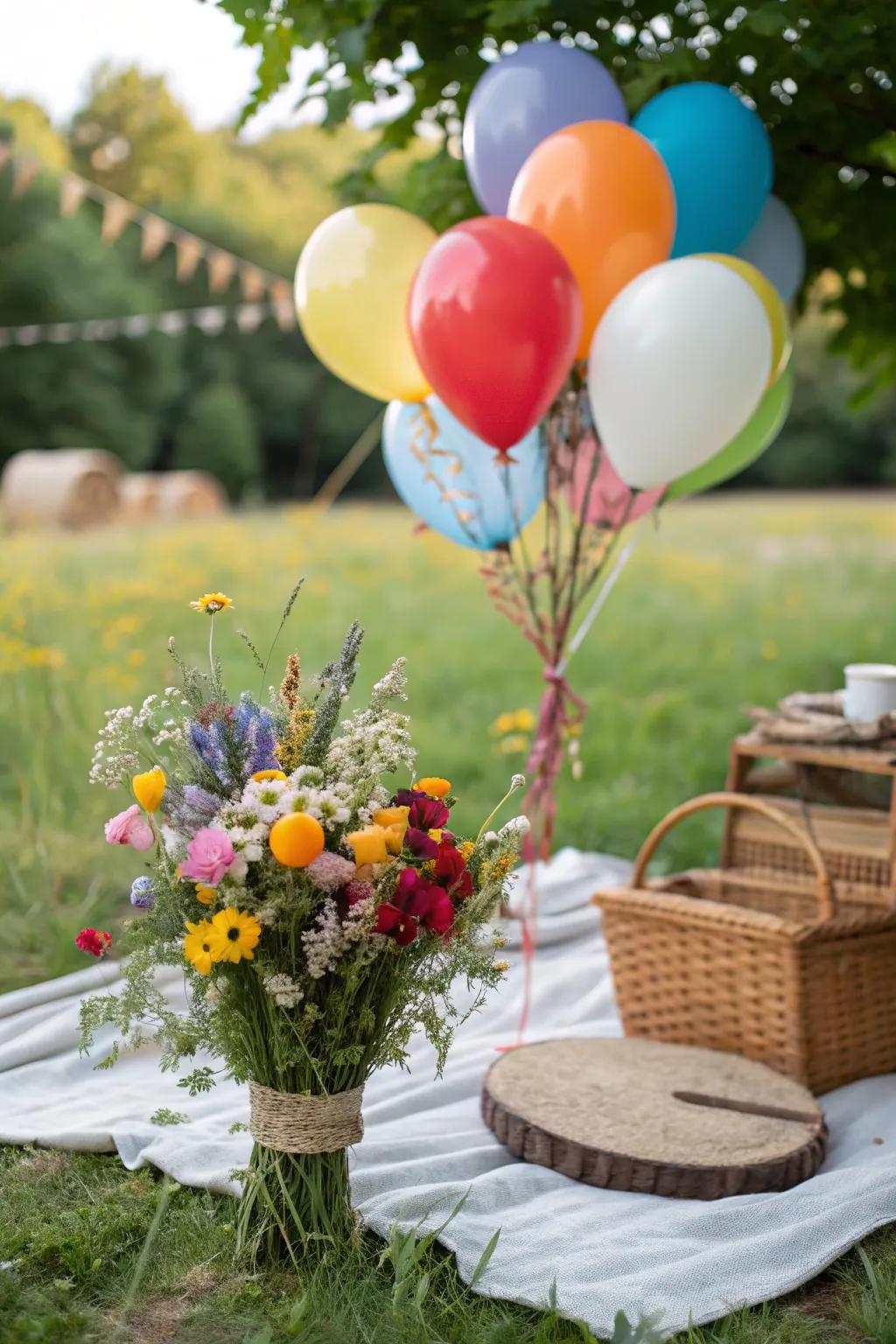 A country balloon display that introduces a natural impression to open-air gatherings.