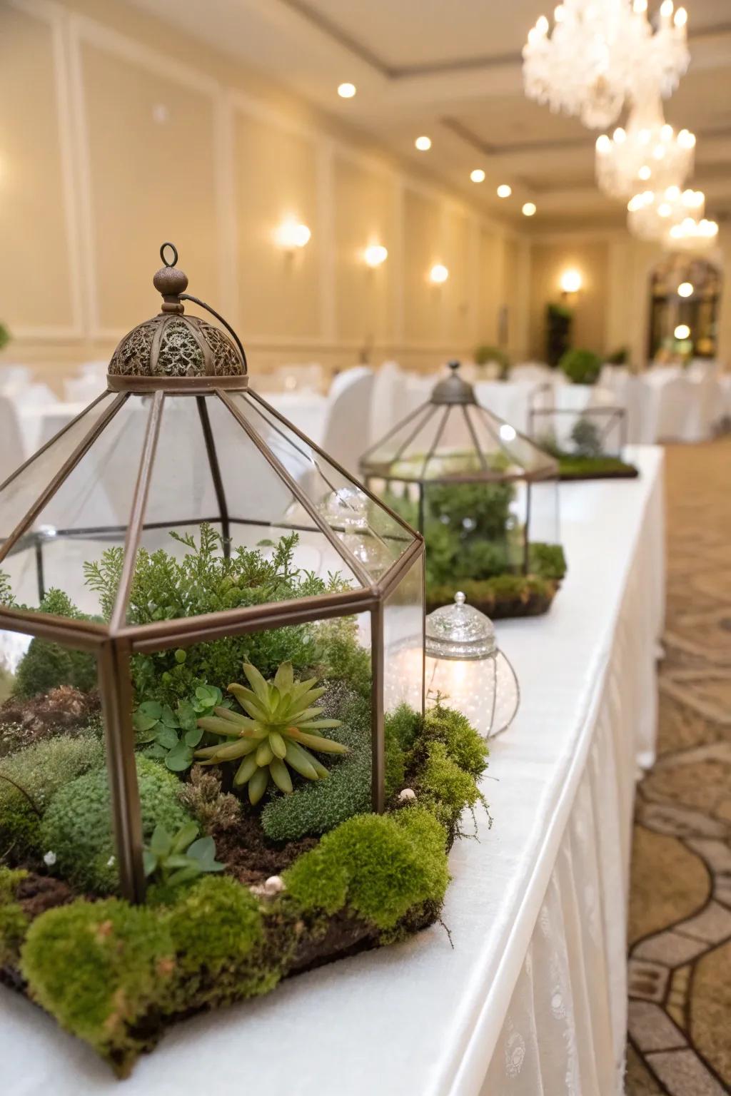 Terrariums imbuing a hint of green to the table.