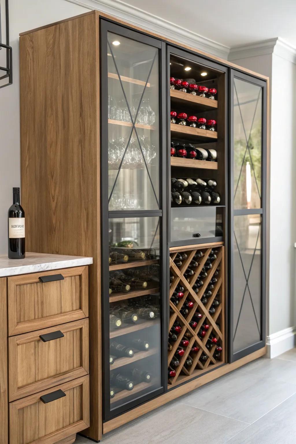 Organized and accessible bottle storage.