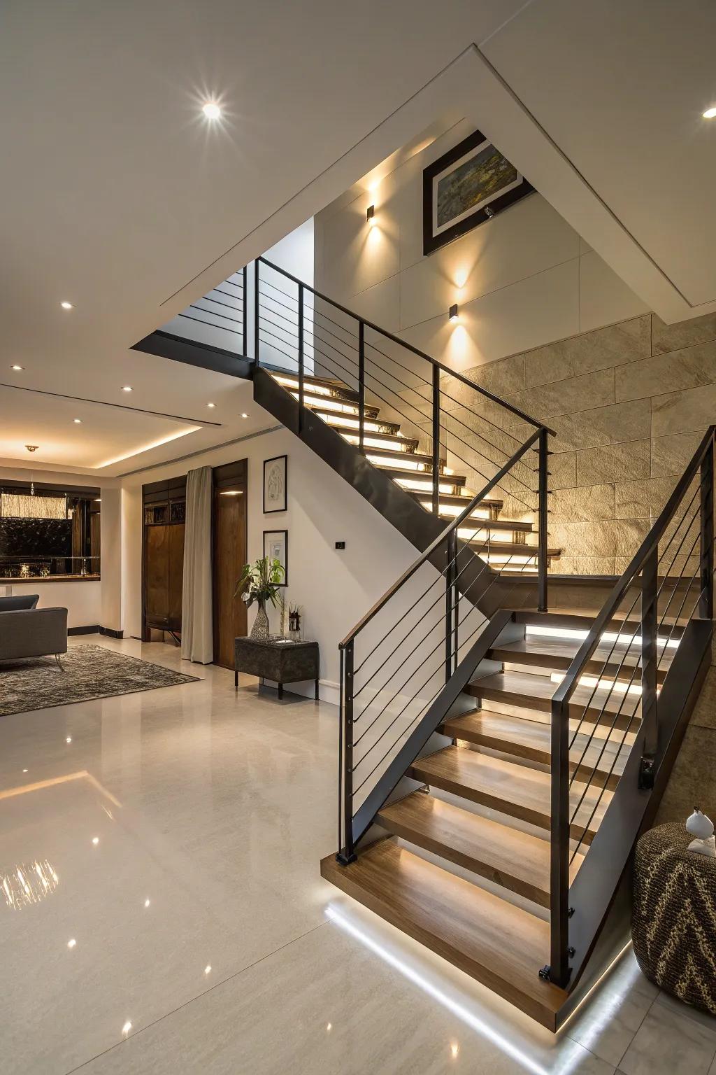 Drifting railings fashion a current and airy visual.