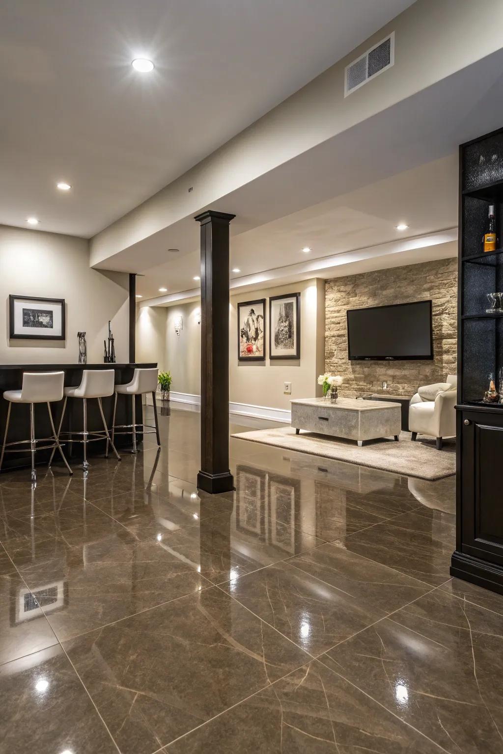 Radiant vinyl flooring offers a smooth, polished finish.