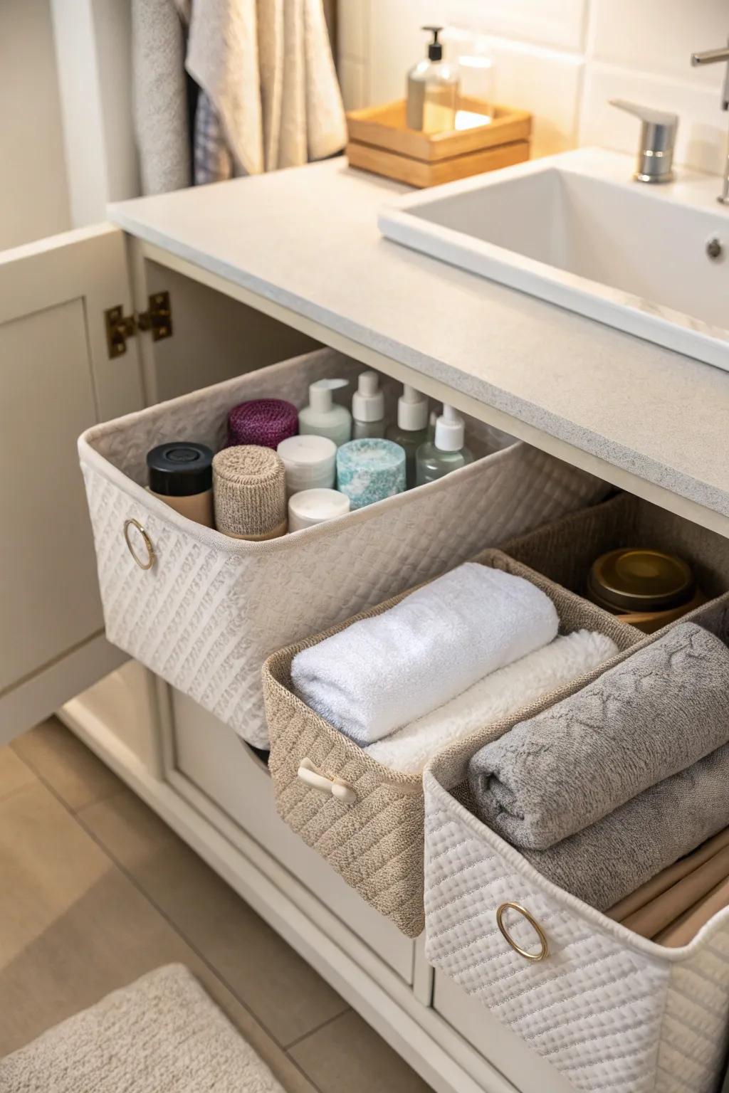 Cloth bins offer a gentle storage option for delicate items.
