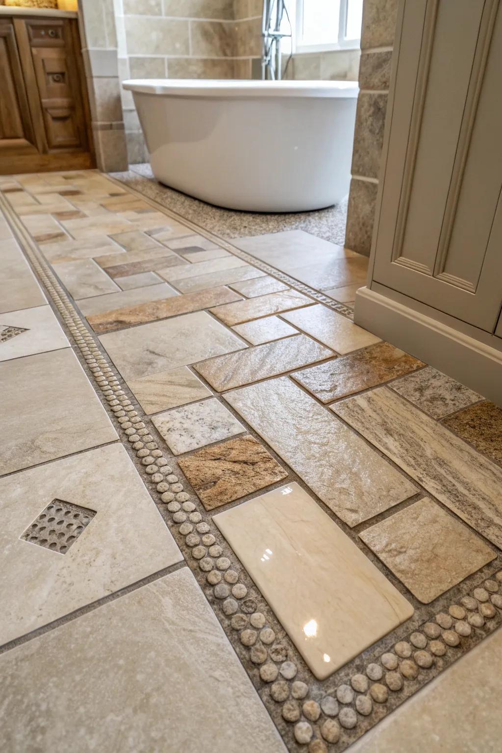 Mixed material designs deliver a distinctive and eclectic bathroom aesthetic.
