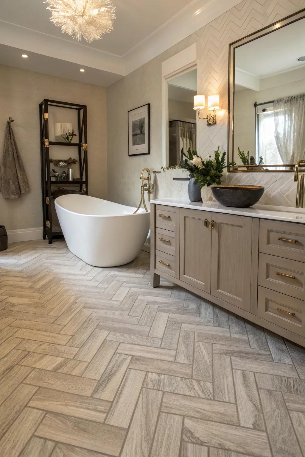 Herringbone <strong><em>plastic-based floors</em></strong> includes style and class to this restroom.” loading=”lazy” class=”pimg”>
	</picture><figcaption>Herringbone <strong><em>plastic-based floors</em></strong> includes style and class to this restroom.</figcaption></figure>
<p>Herringbone patterns are ageless and stylish. <strong><em>Plastic-based floors</em></strong> in this design can raise the refinement of any restroom.</p>
<h3>Useful items to consider:</h3>
<ul class=
