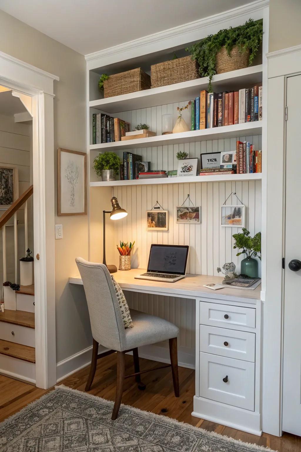 Grooved walls define stylish home study spaces.