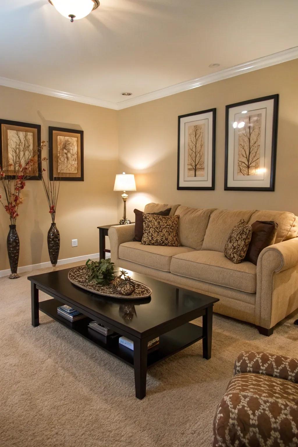 Black décor adds drama and contrast.