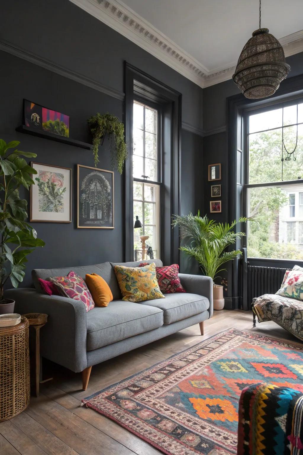Charcoal walls bring understated style and versatility.