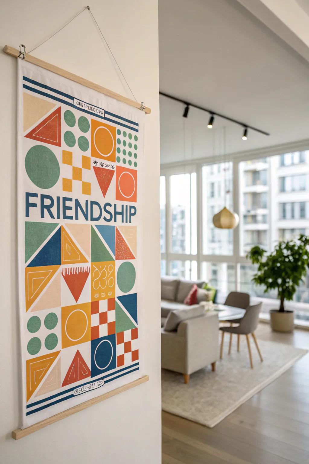 A dynamic geometric design collage introducing bold flair to a contemporary area.