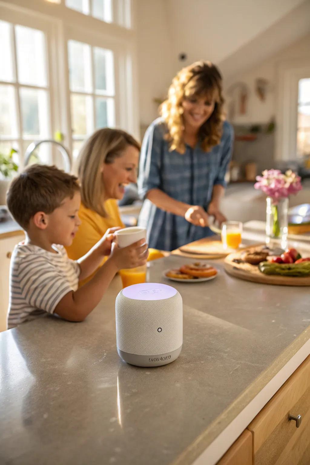 A smart digital concierge becomes part of the family routine, providing hands-free help during morning preparations.