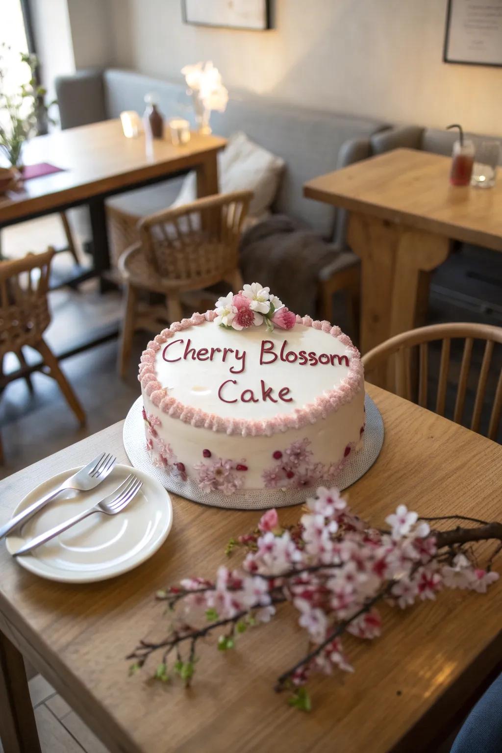 A personalized imprint renders this cherry blossom cake extra special.