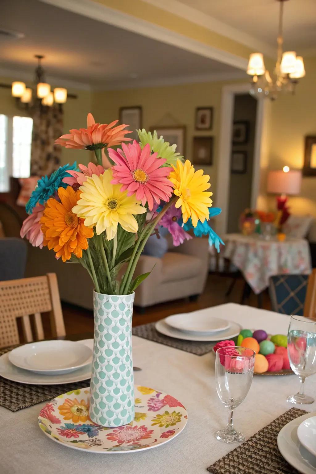 Vibrant parchment blossoms impart a burst of color to any table.