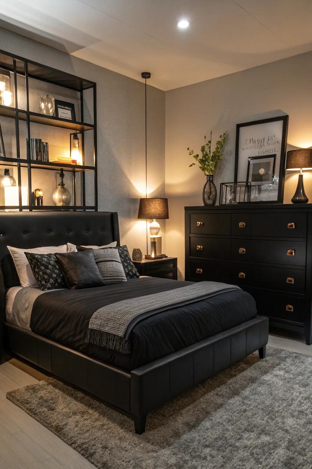 Layered illumination fosters a warm and inviting atmosphere in this bedroom.