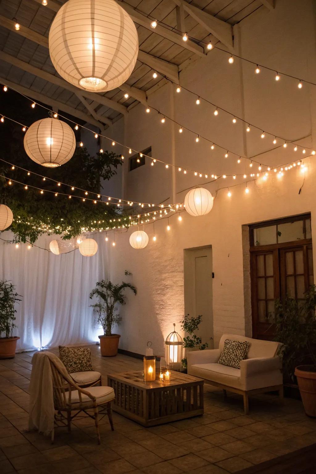 Creative lighting casts an enchanting glow.
