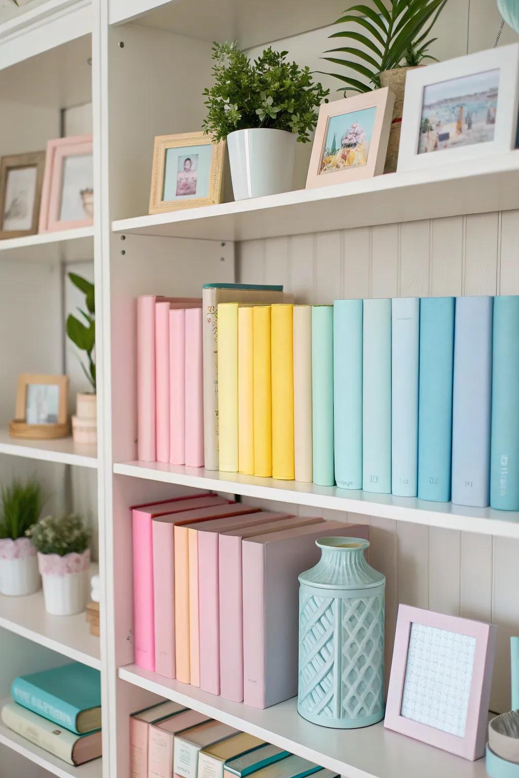 Light tone accents delivering a gentle and inviting sentiment to a shelf.