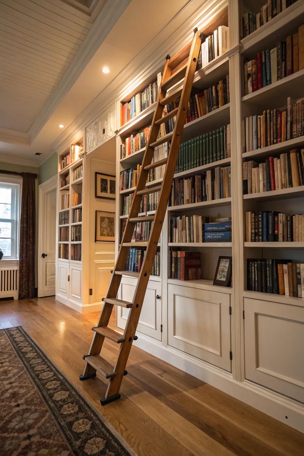 Library staircases add charm and accessibility.