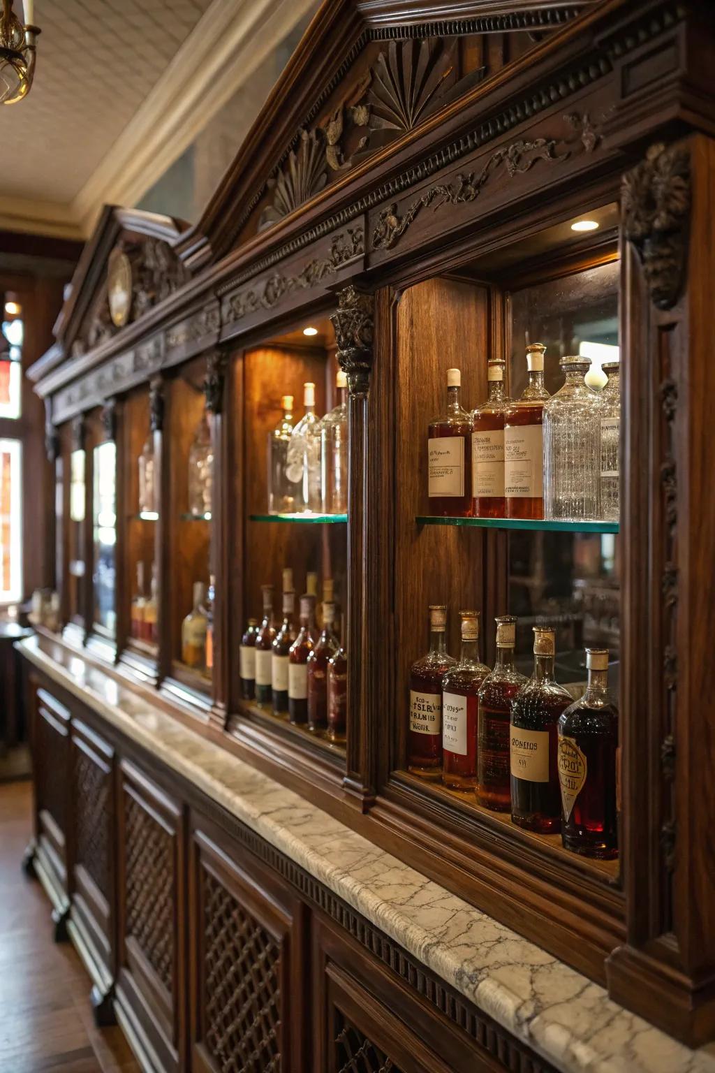 An antique closet appends charm to your bourbon display.