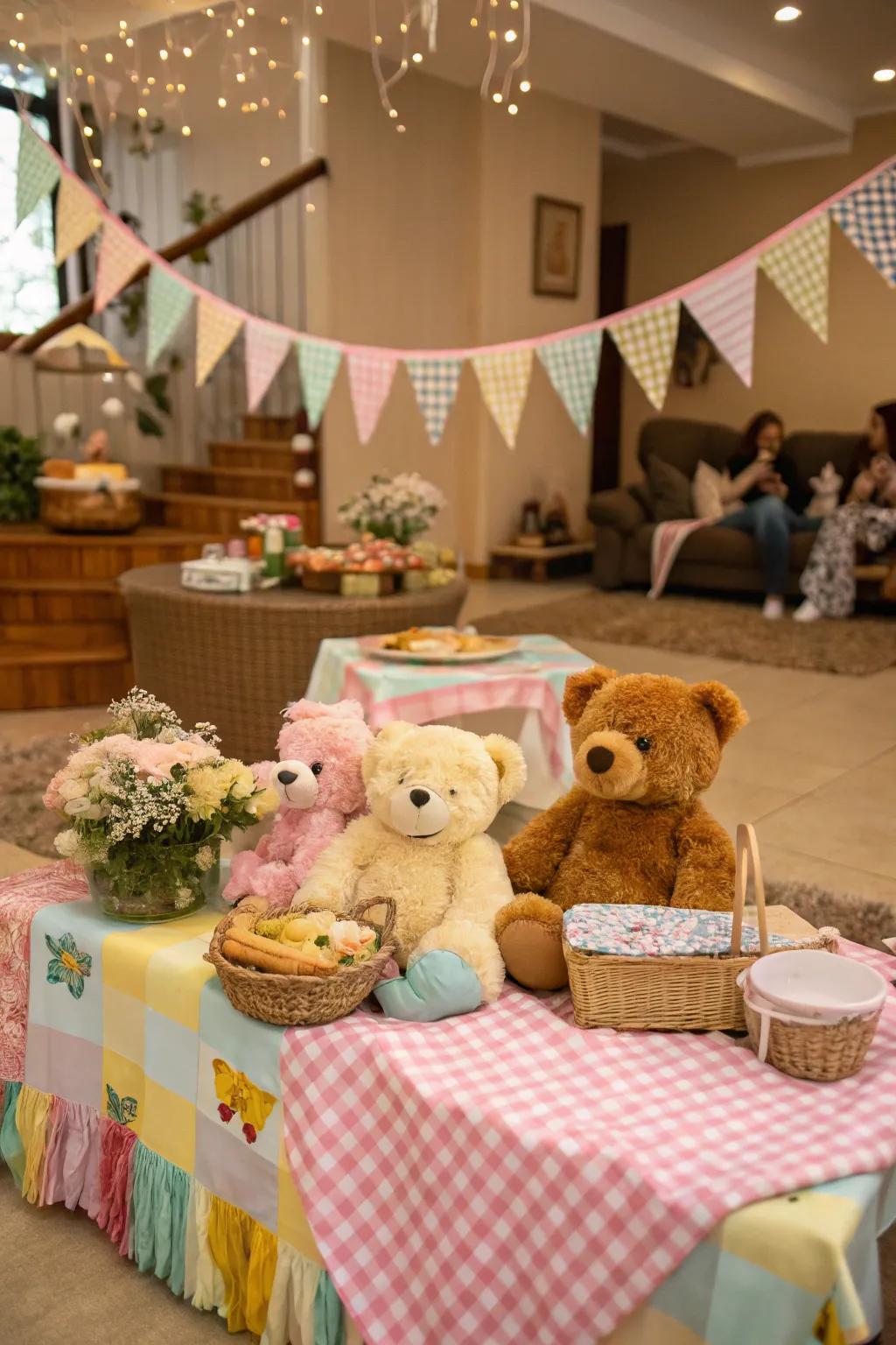 Teddy bear-themed picnic baby shower featuring cozy elements