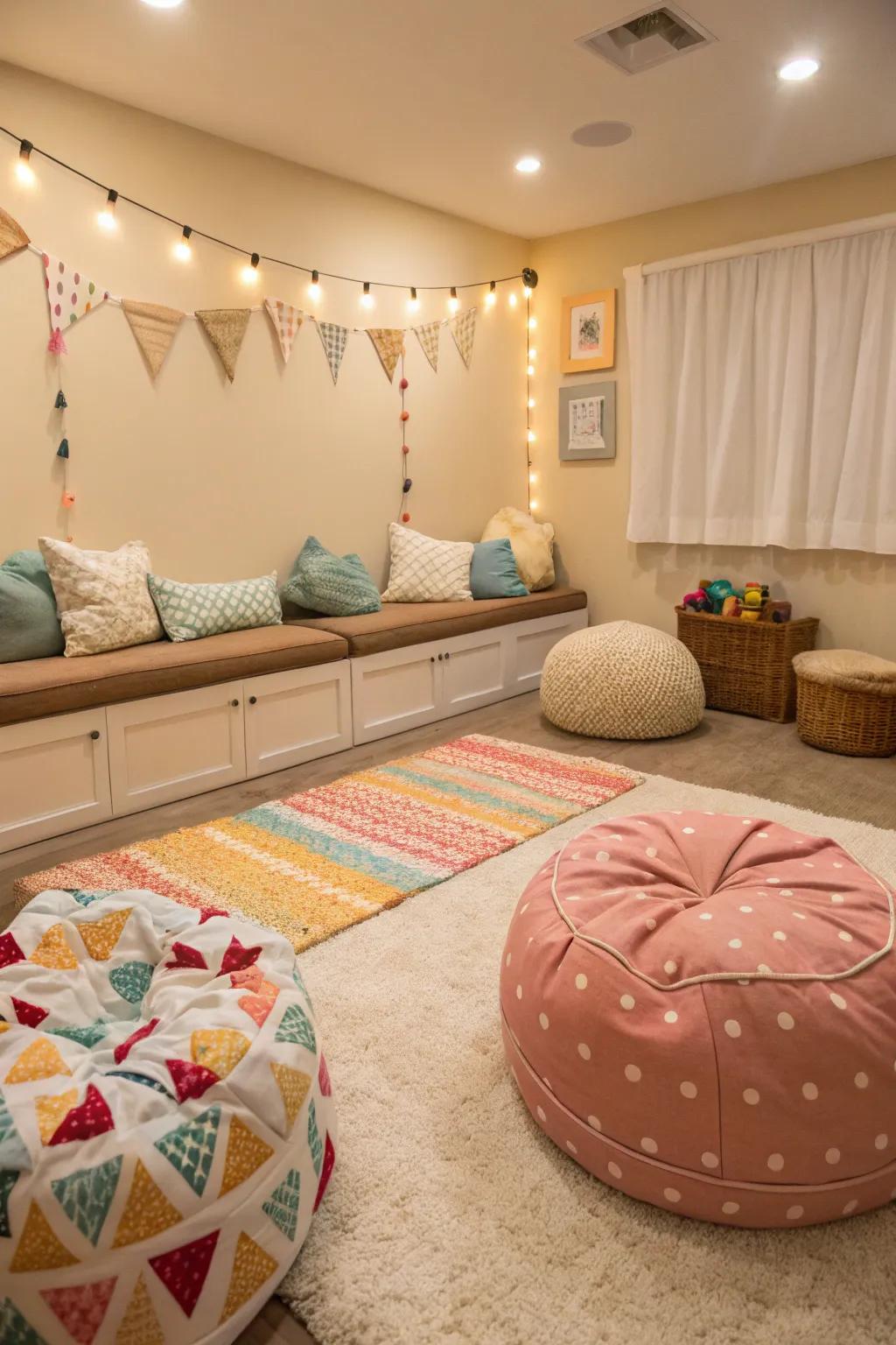 Comfortable seating elements, encouraging both bonding and relaxing.