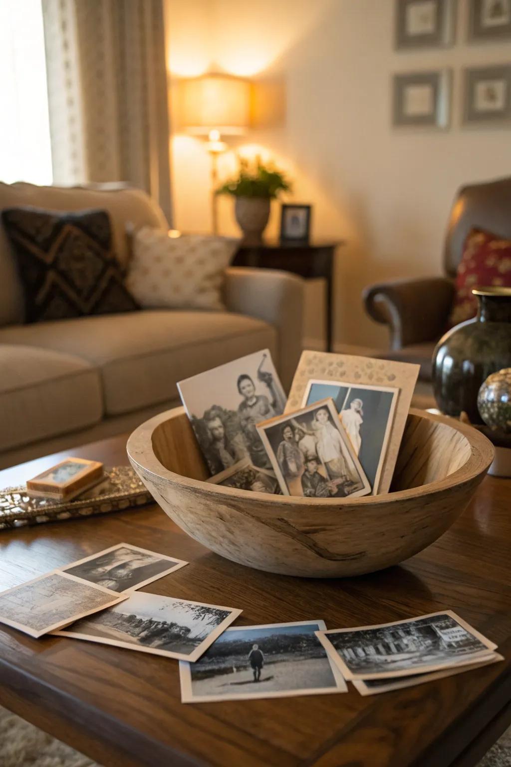 A nostalgic display featuring vintage family photos