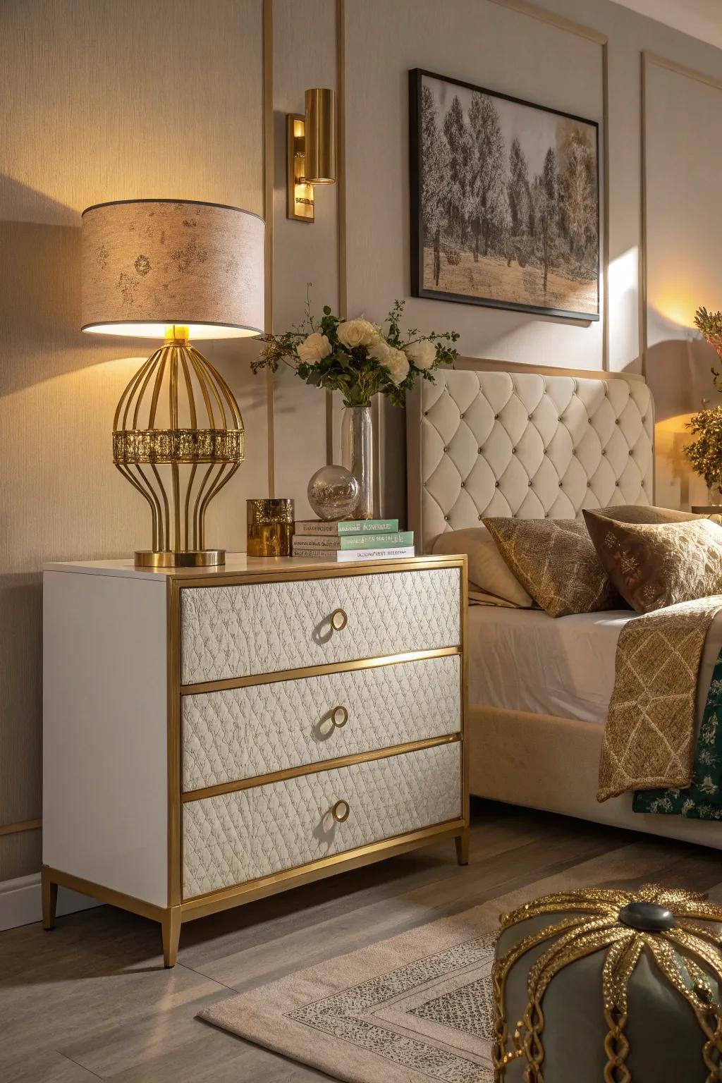 Furniture with gilded trim adds a subtle touch of luxury.