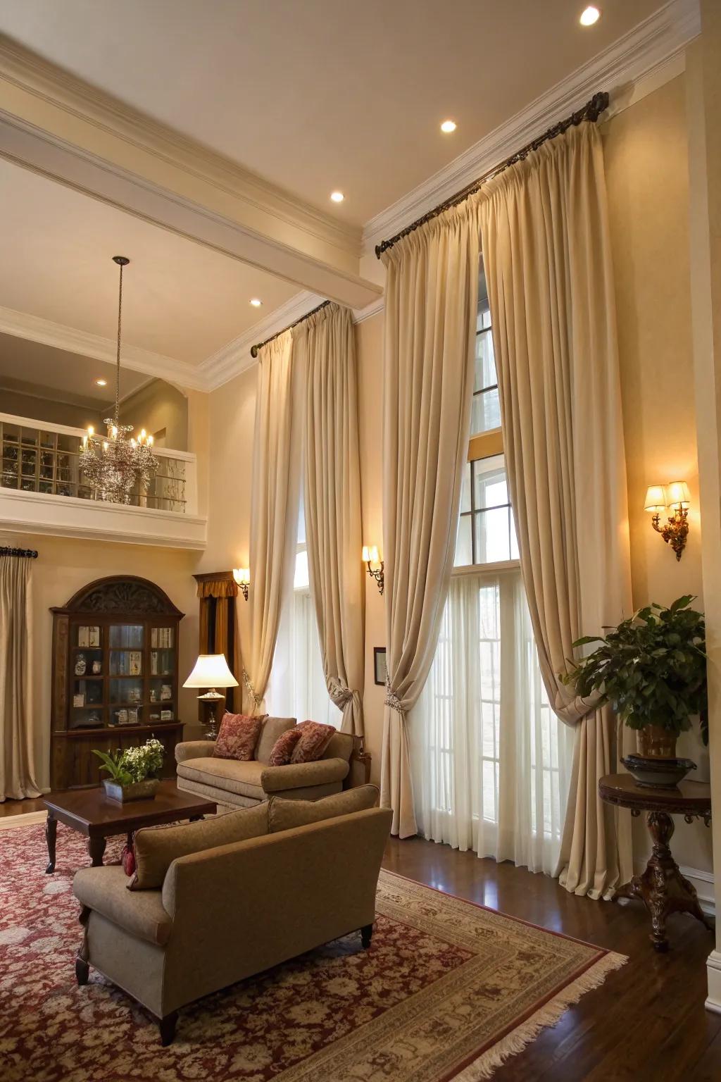 Tall curtains can elevate the perceived height and elegance of your living area.