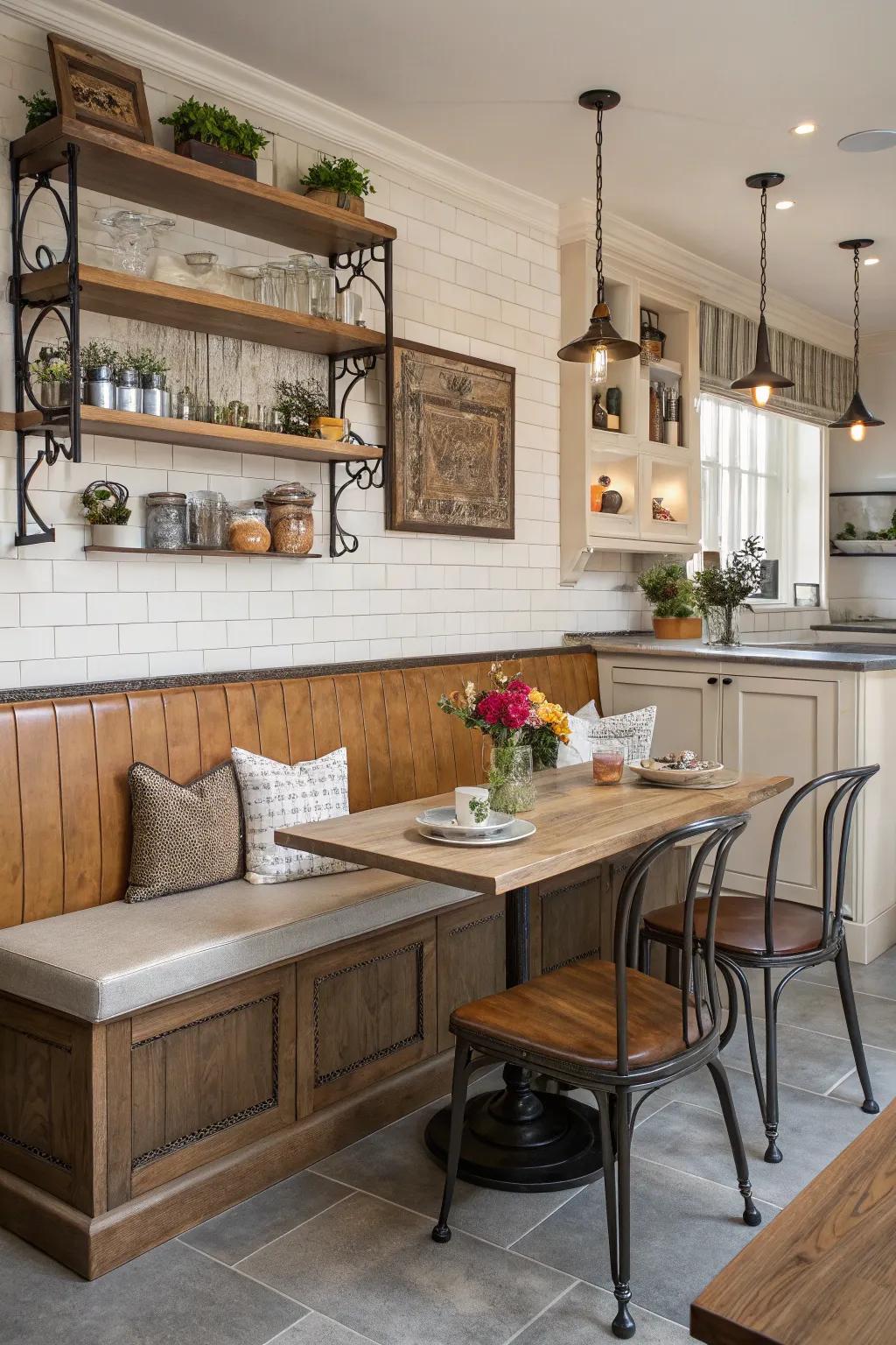Blending mediums for a dynamic kitchen banquette design.