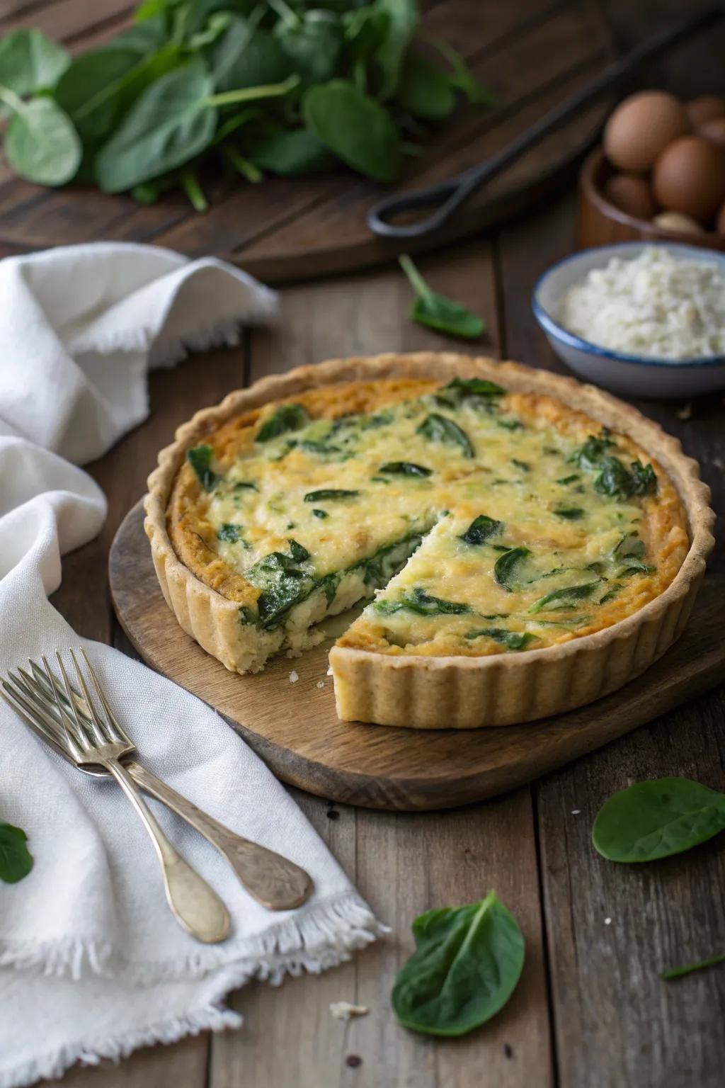A flavorful quiche, versatile and delicious.