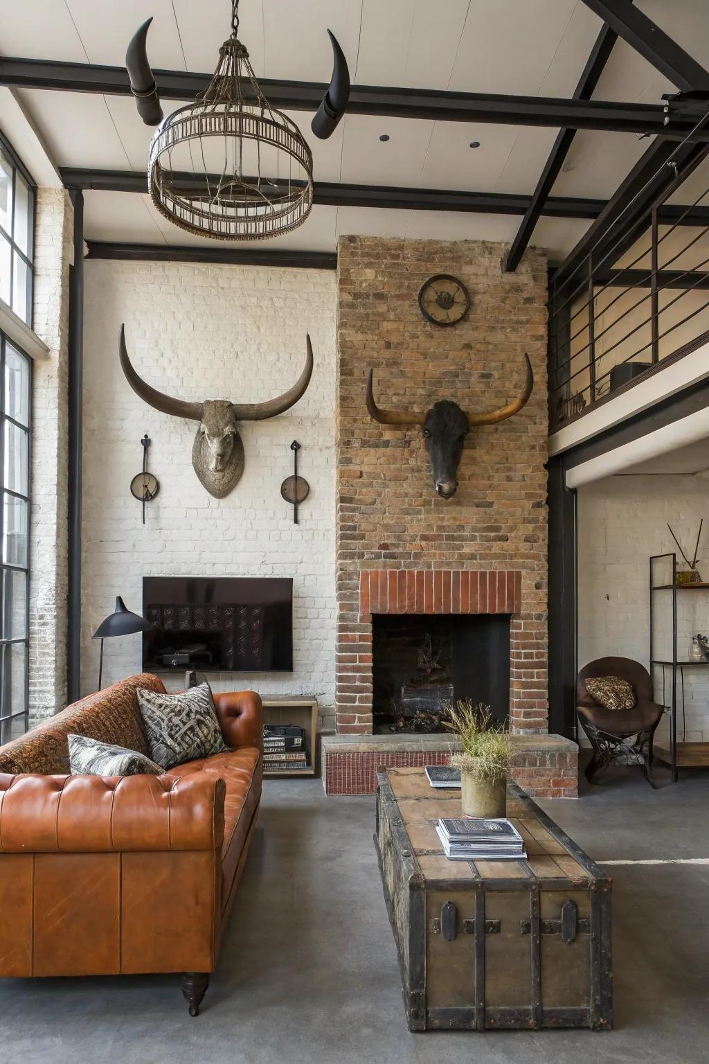 Combine horns with metal for industrial charm.