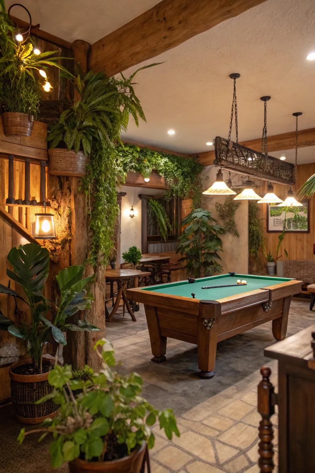 Indoor greenery infuses a refreshing touch to your fun space.