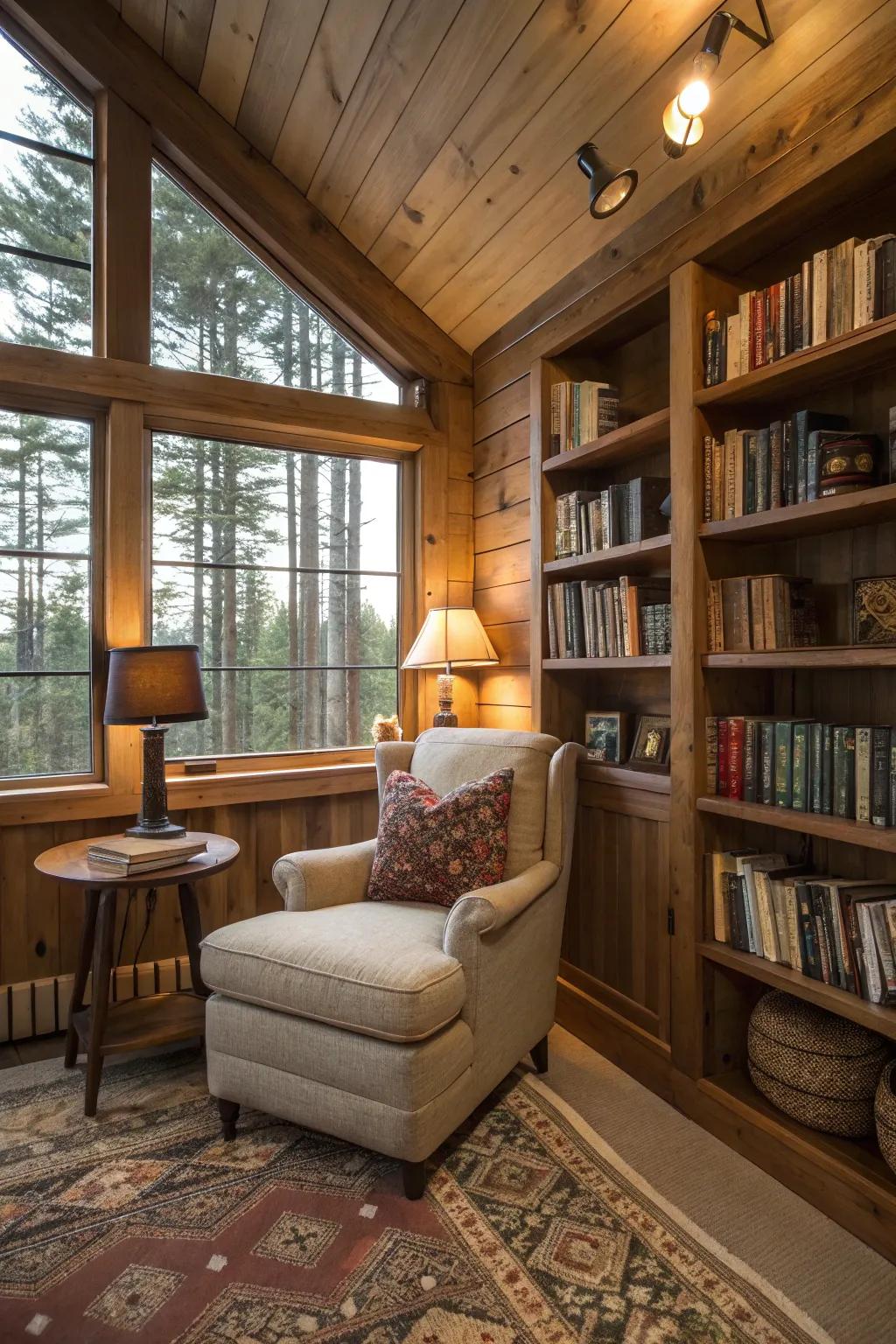 A relaxing corner perfect for unwinding and escaping in a cabin.