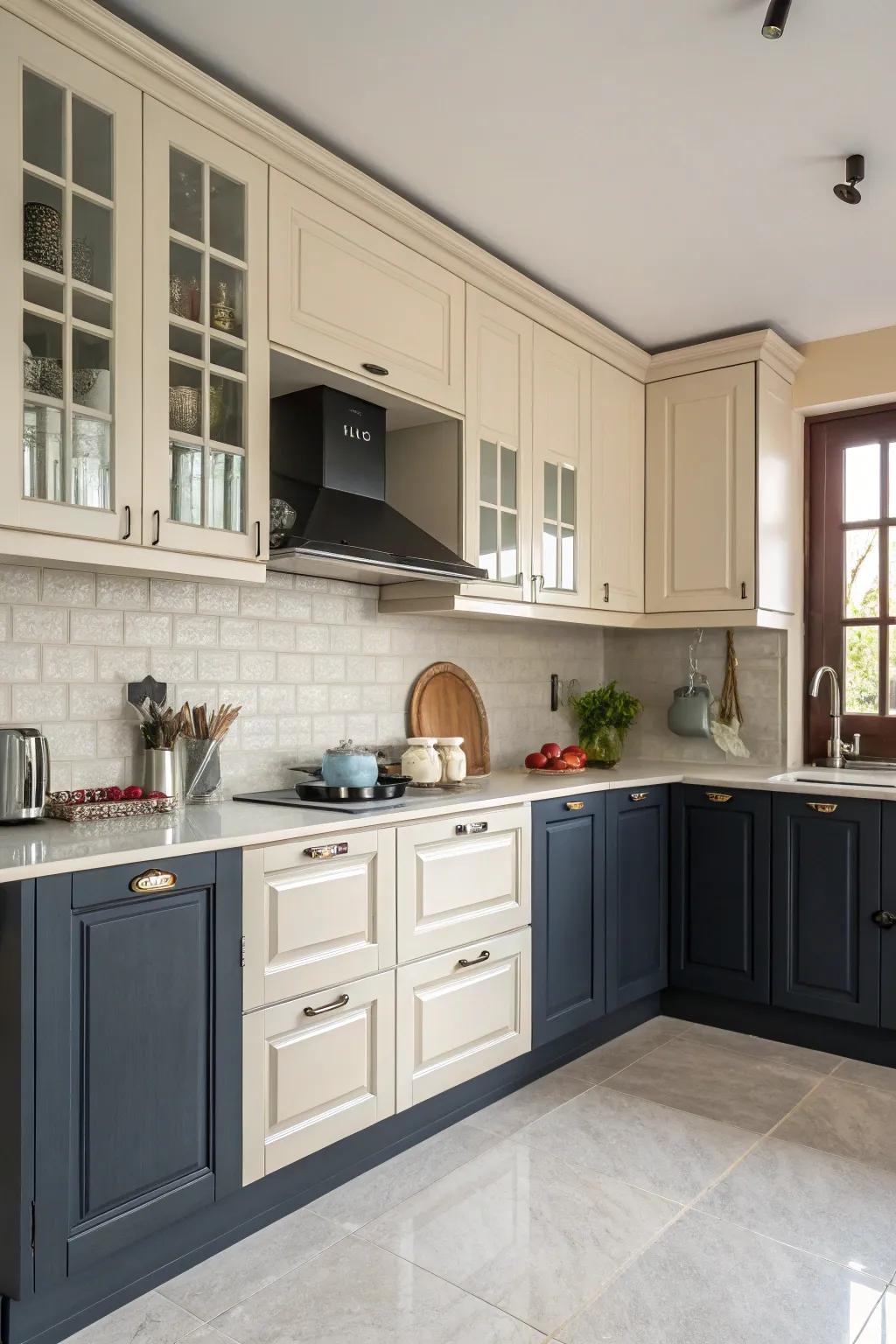 Two-tone cabinets add strong visual draw.
