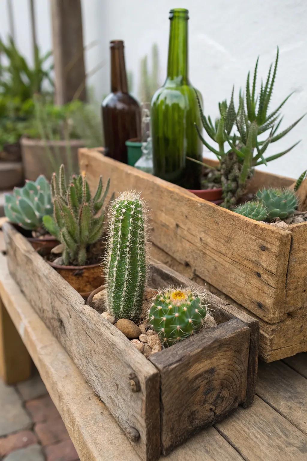 Eco-friendly materials add a sustainable accent to cactus displays.