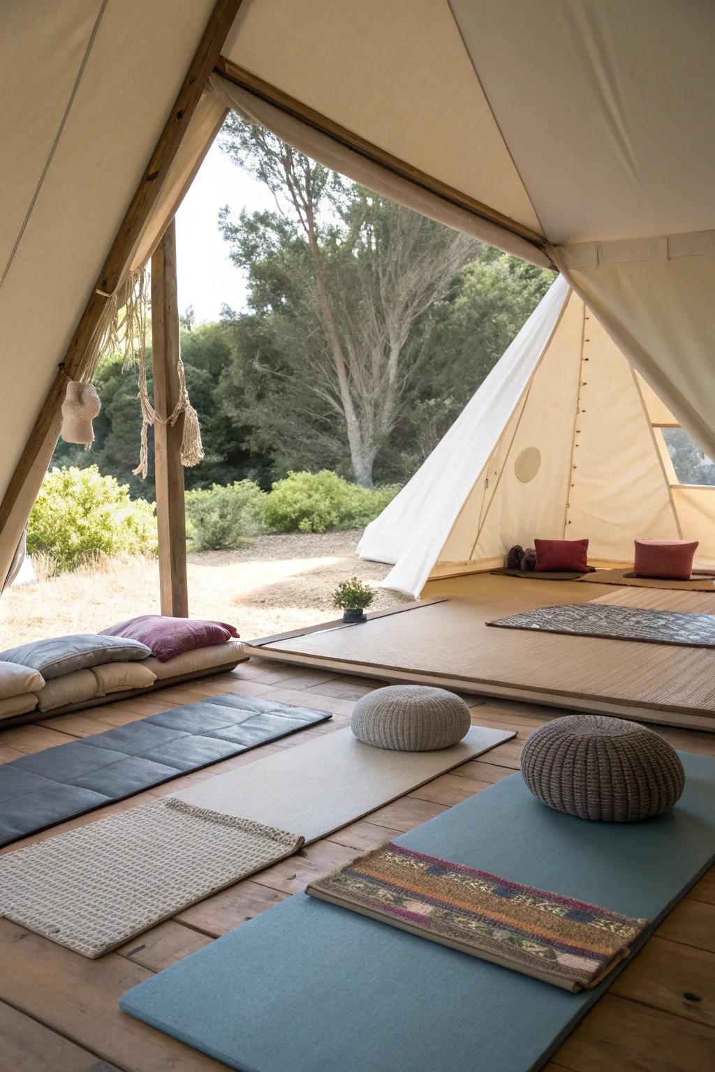 Design a zen corner in your tent for relaxation and peace.