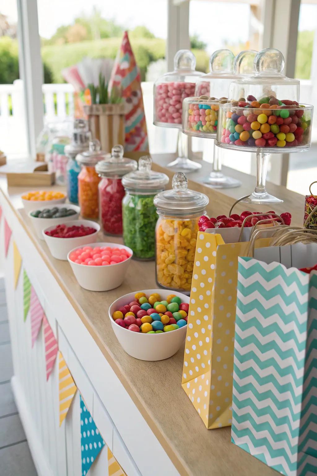 A candy swap station brings interactive fun to your buffet.