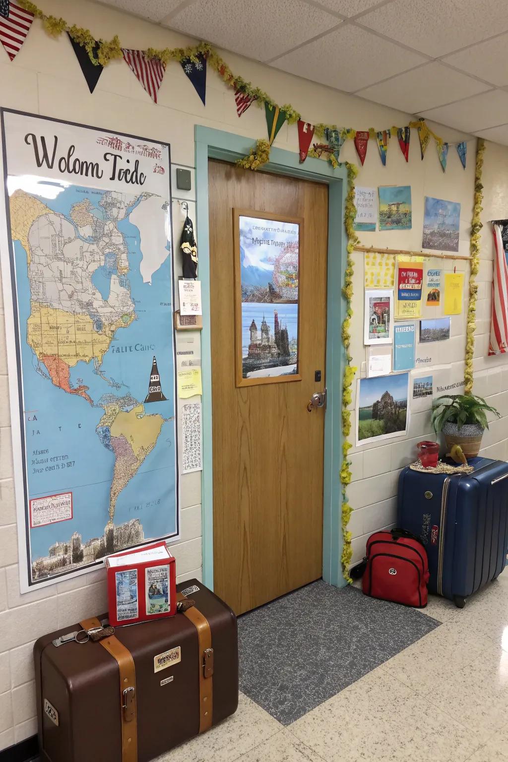 Inspire wanderlust using a travel-centered career door.