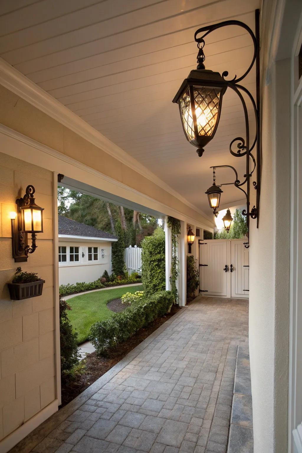Artistic sconces contribute a personal impression to your carport.