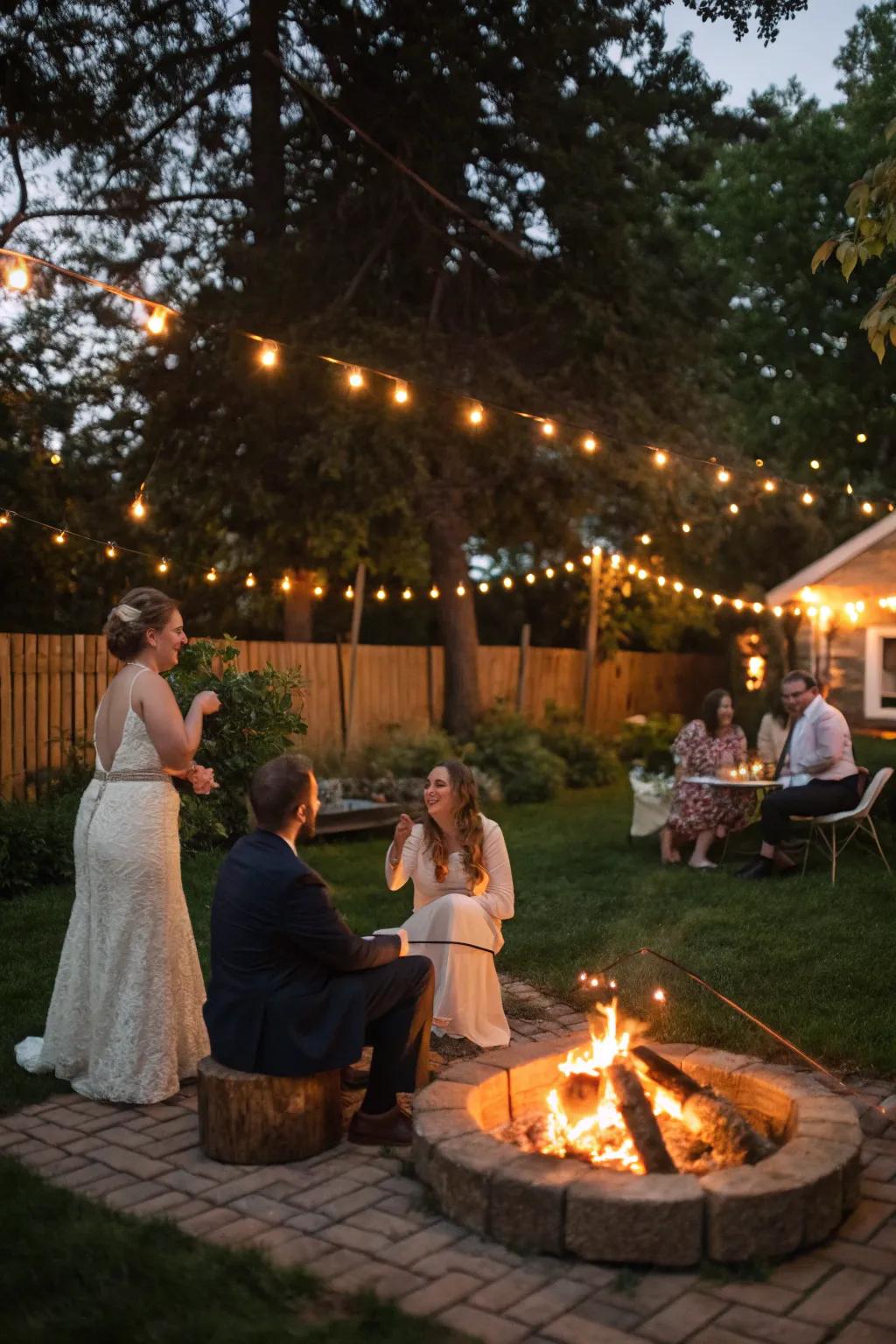 A comfy campfire gathering wraps up the wedding festivities.