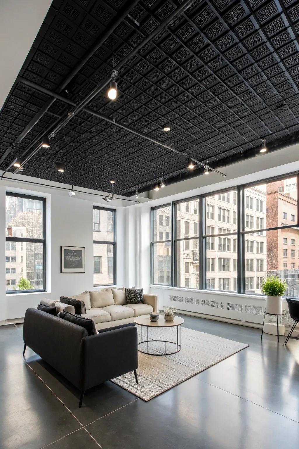Make a bold declaration using dark ceiling boards.