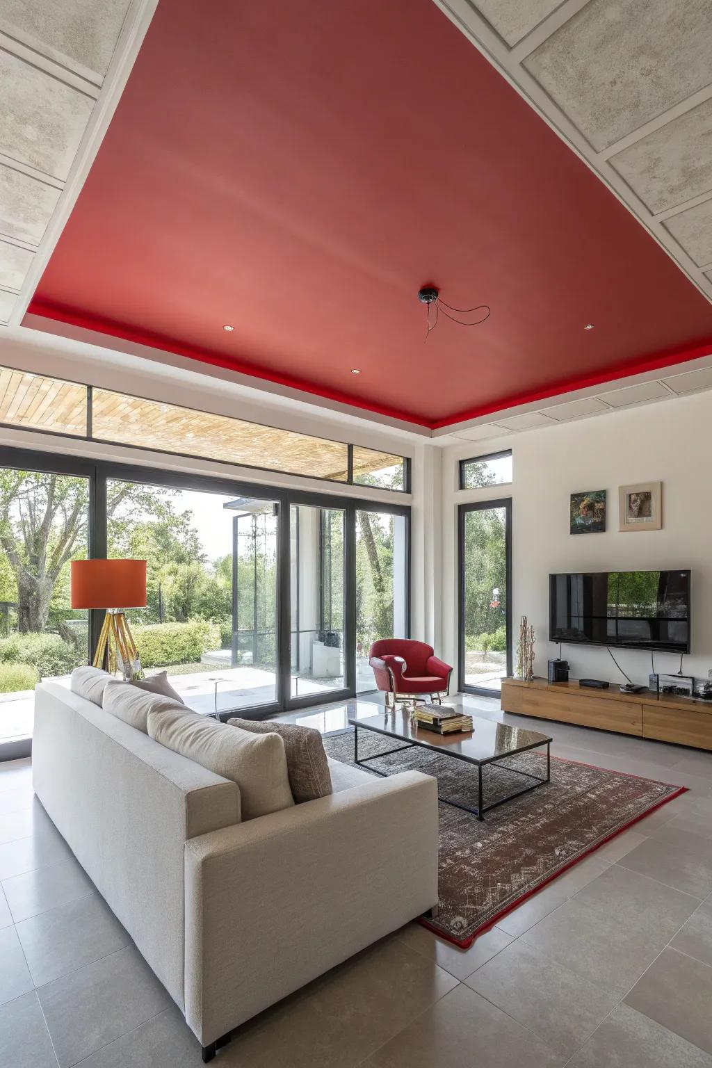 Add personality with a painted accent color ceiling.