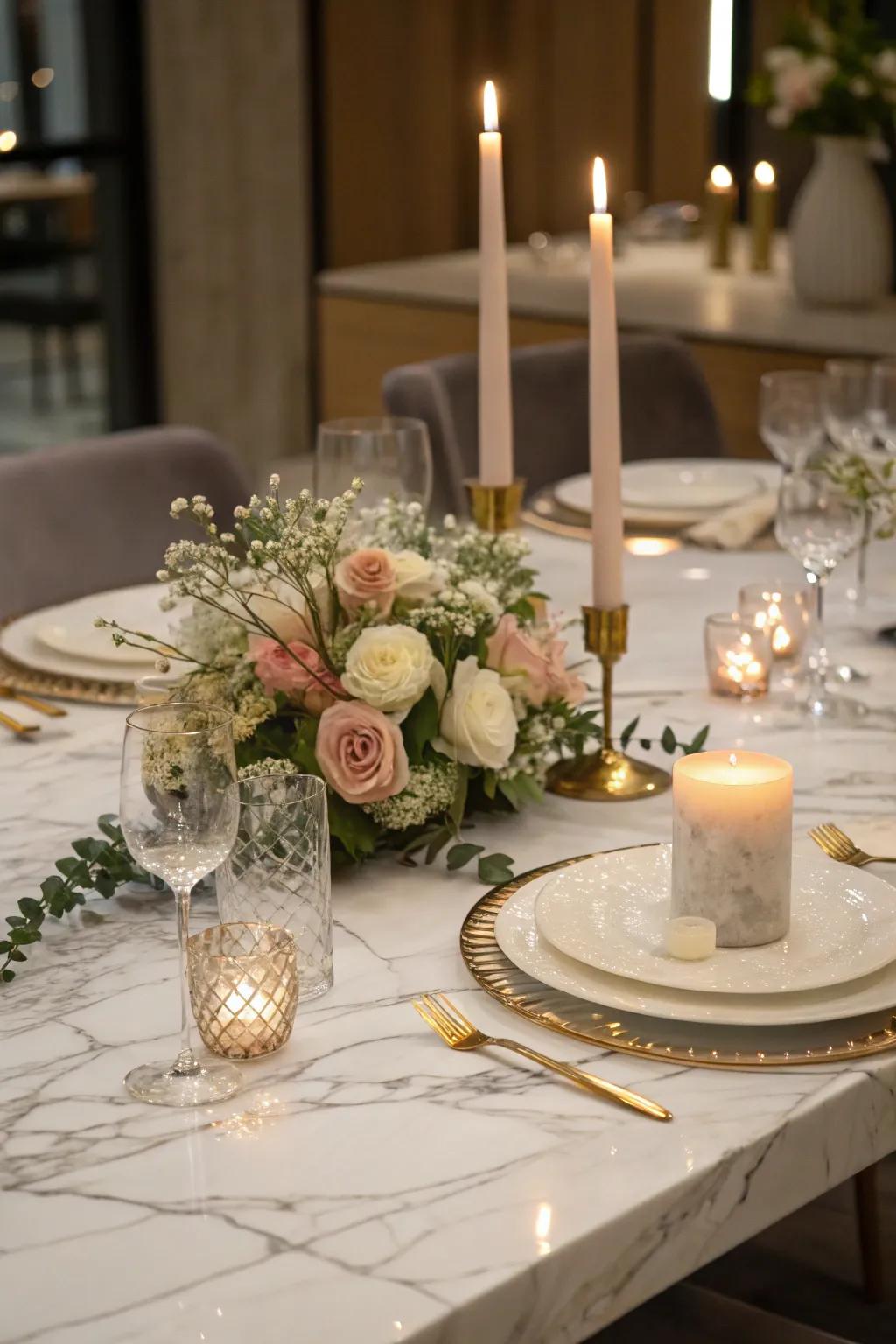 Refined luxury with a marble piece centerpiece foundation.