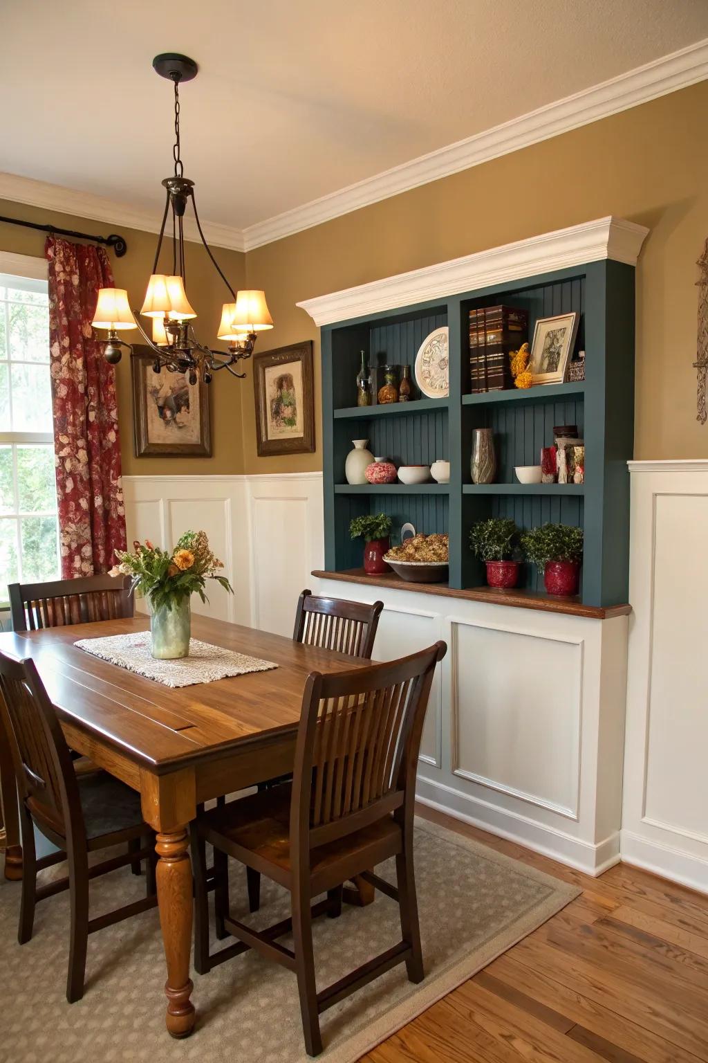 Make a bold statement with contrasting shelf colors.