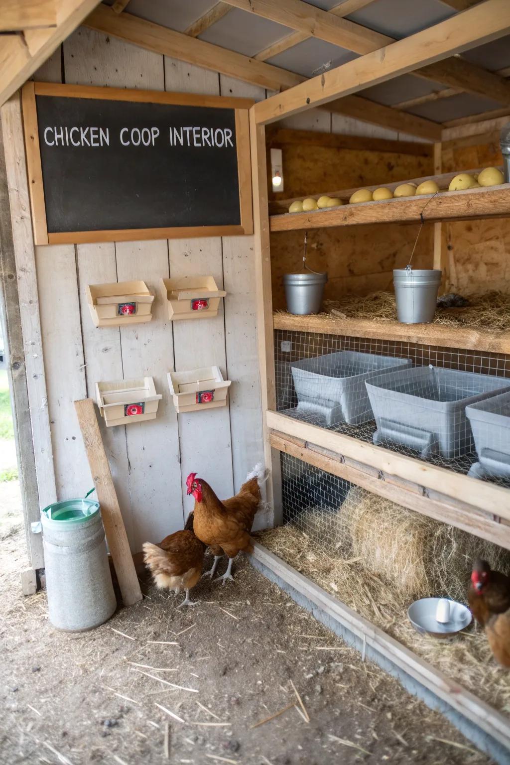 Chalkboard labels inject practicality and charm into coop organization.