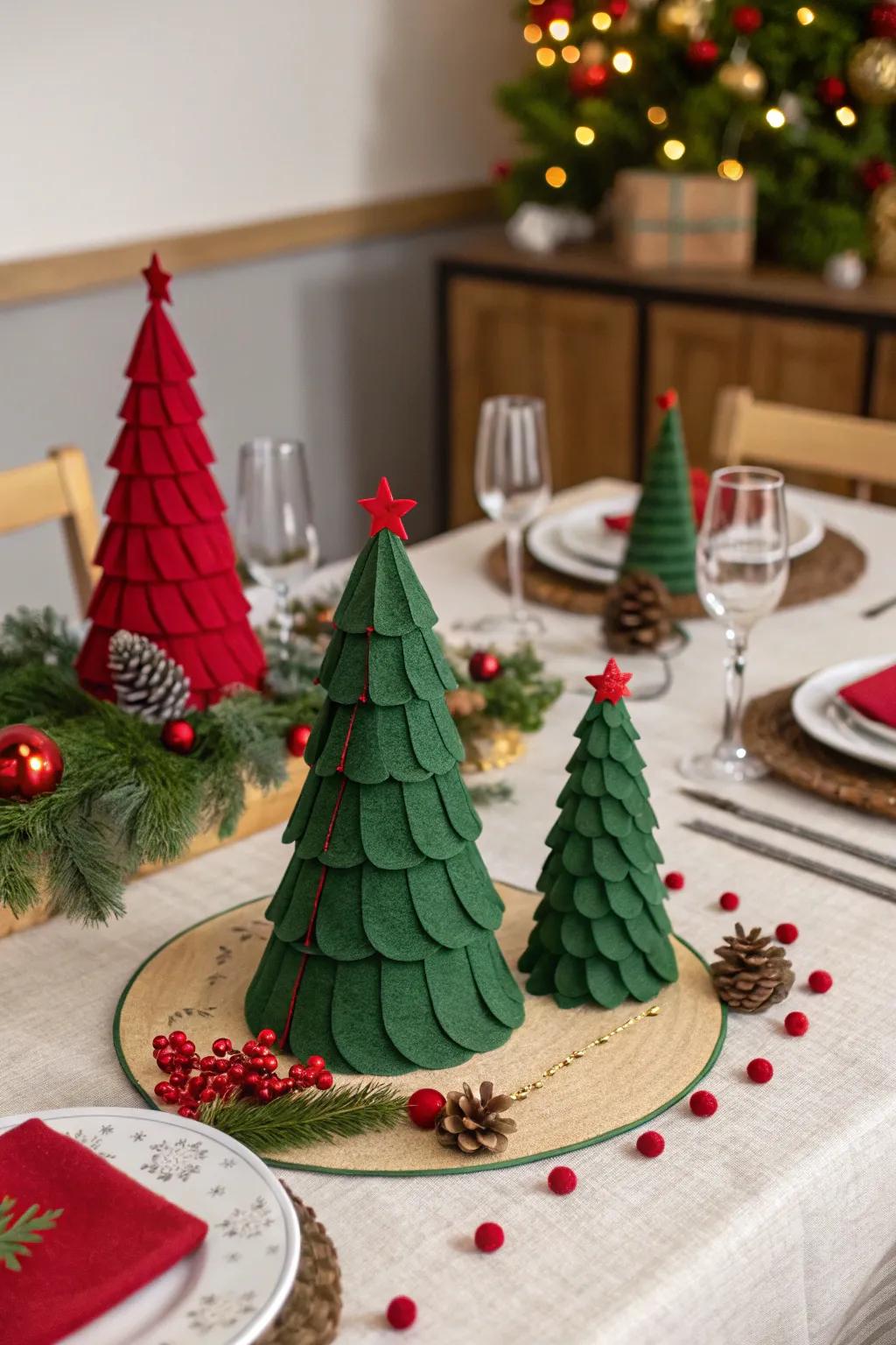Flexible evergreens bring a playful, handmade sensation to the table.