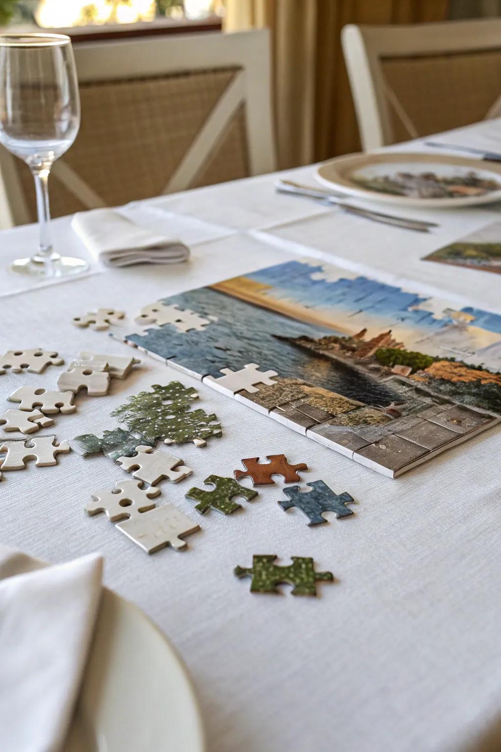 Puzzle tiles create an interactive experience for guests.