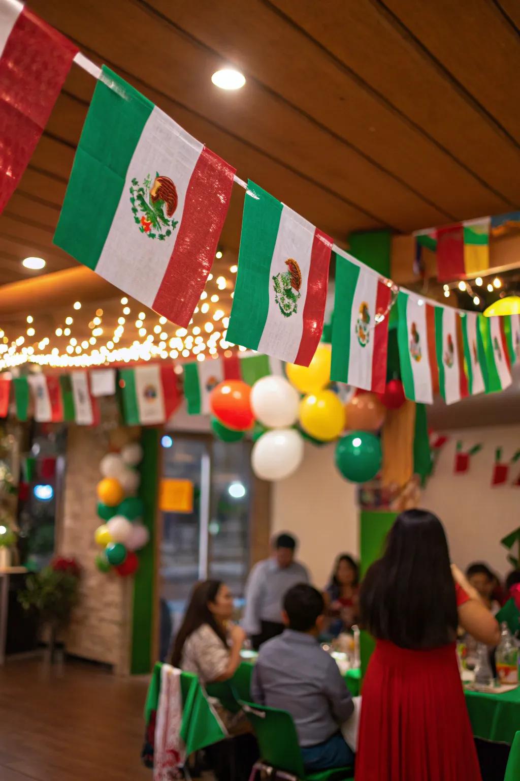 A handcrafted Mexican banner adds cultural flair to the decor.
