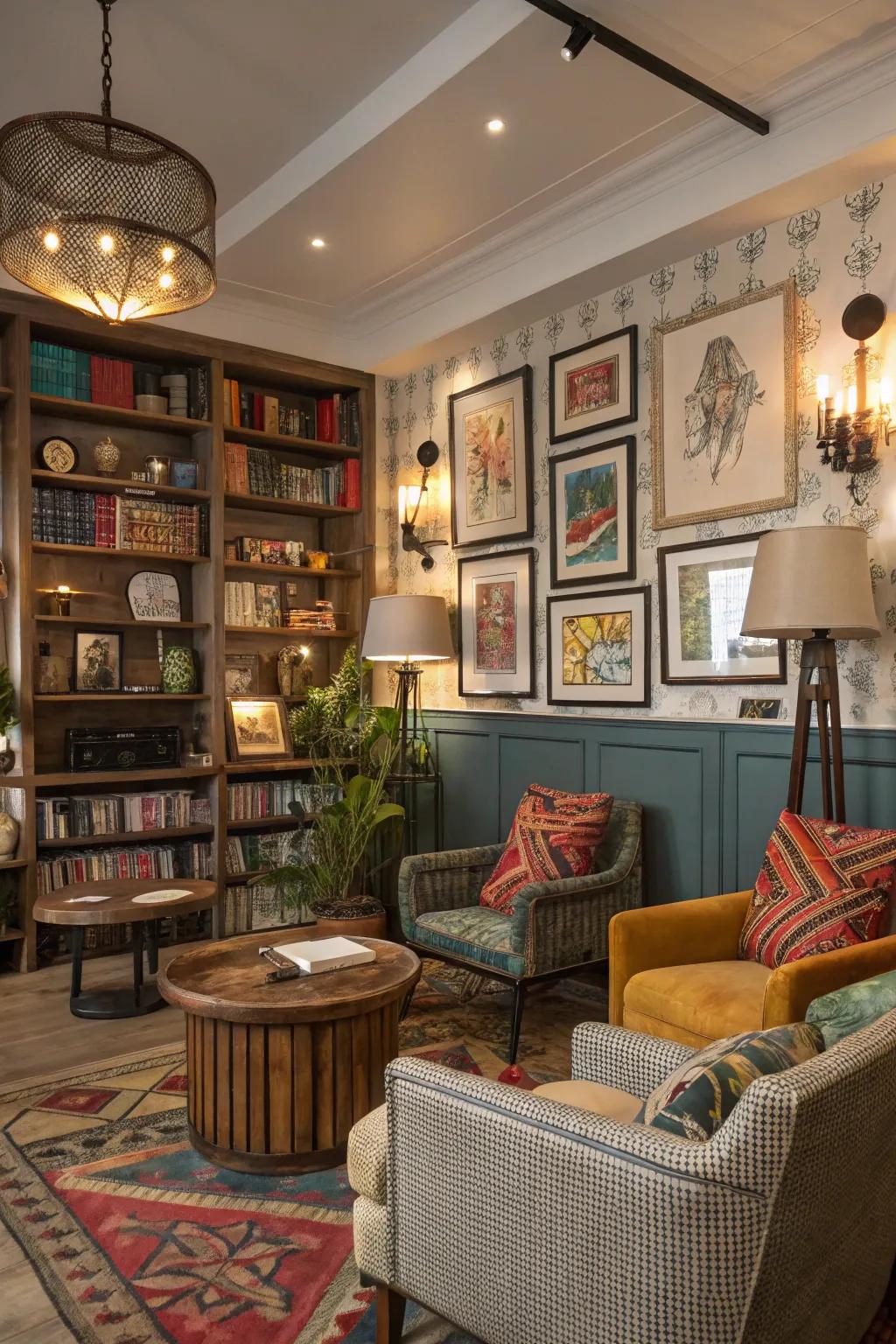 Assorted decorations adding a unique touch to a clubhouse.