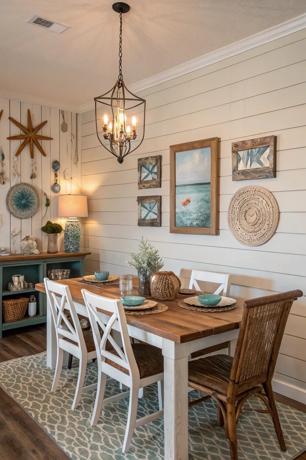 A highlight wall adds character and anchors the dining space.