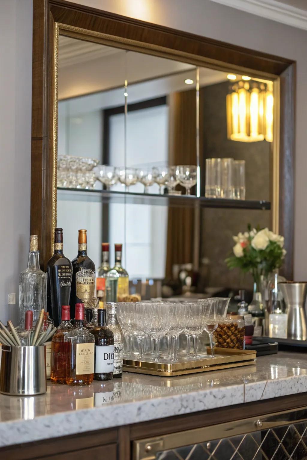 Mirrors bring in depth and sophistication to any bar area.