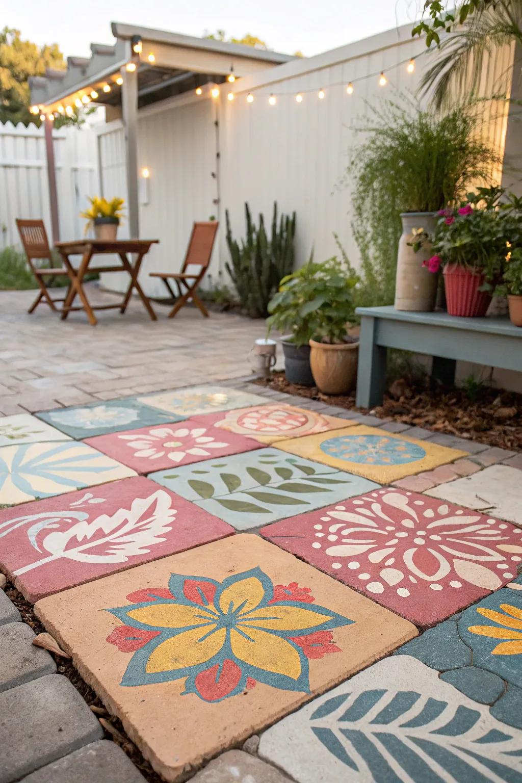 Make your patio burst with painted blocks.